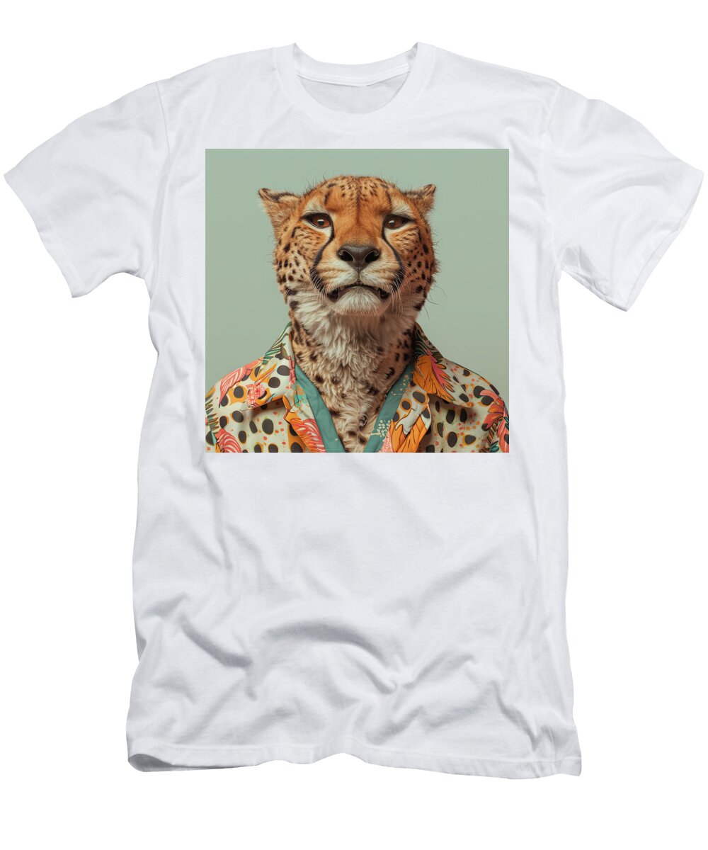 A Cheetah in a Patterned Stares Intently At the Camera Sanusi Rotimi T-Shirt