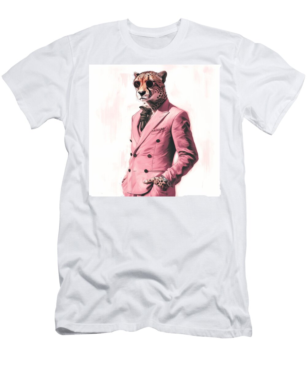 A Cheetah in a Pink Suit and Sunglasses Sanusi Rotimi T-Shirt