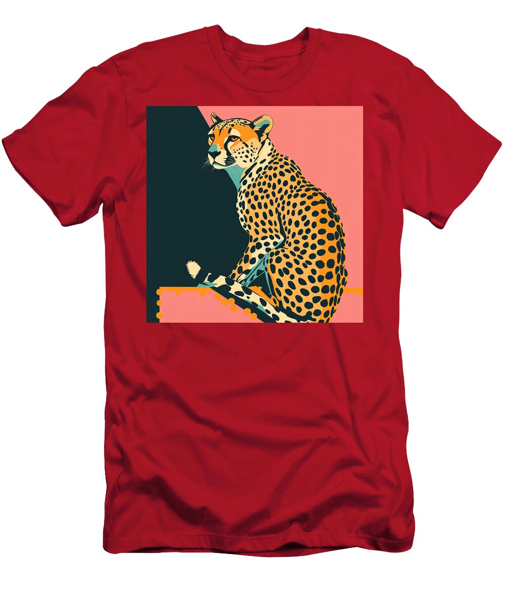 A Cheetah with a Striking Pose Against a Colorful Background Sanusi Rotimi T-Shirt