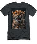 A Fierce Cheetah with a Gold Chain Snarls Against a Dark Backgro Sanusi Rotimi T-Shirt