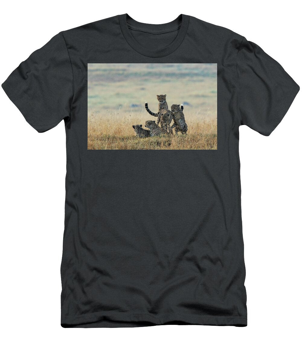 Cheetah Female and Cubs At Sunrise Masai Mara Game Denis Huot Natureplcom T-Shirt