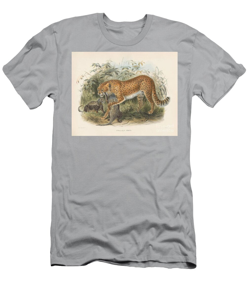 Cheetah with Cubs Cynaelurus Jubata 1878 83 Hand Coloured Litho Joseph Wolf T-Shirt