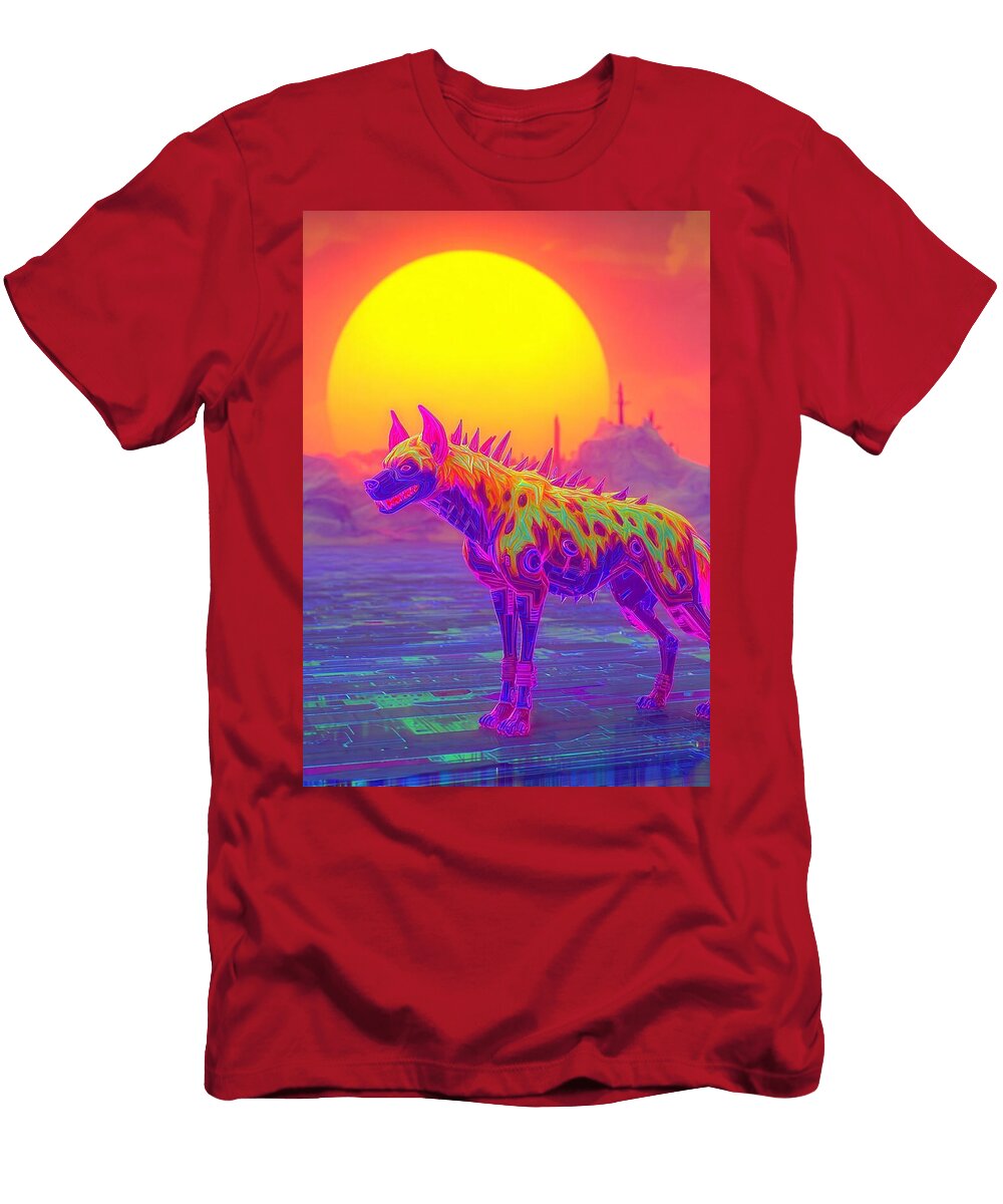 Neon Canine in a Futuristic Landscape Hyena Grayson Sheppard T-Shirt