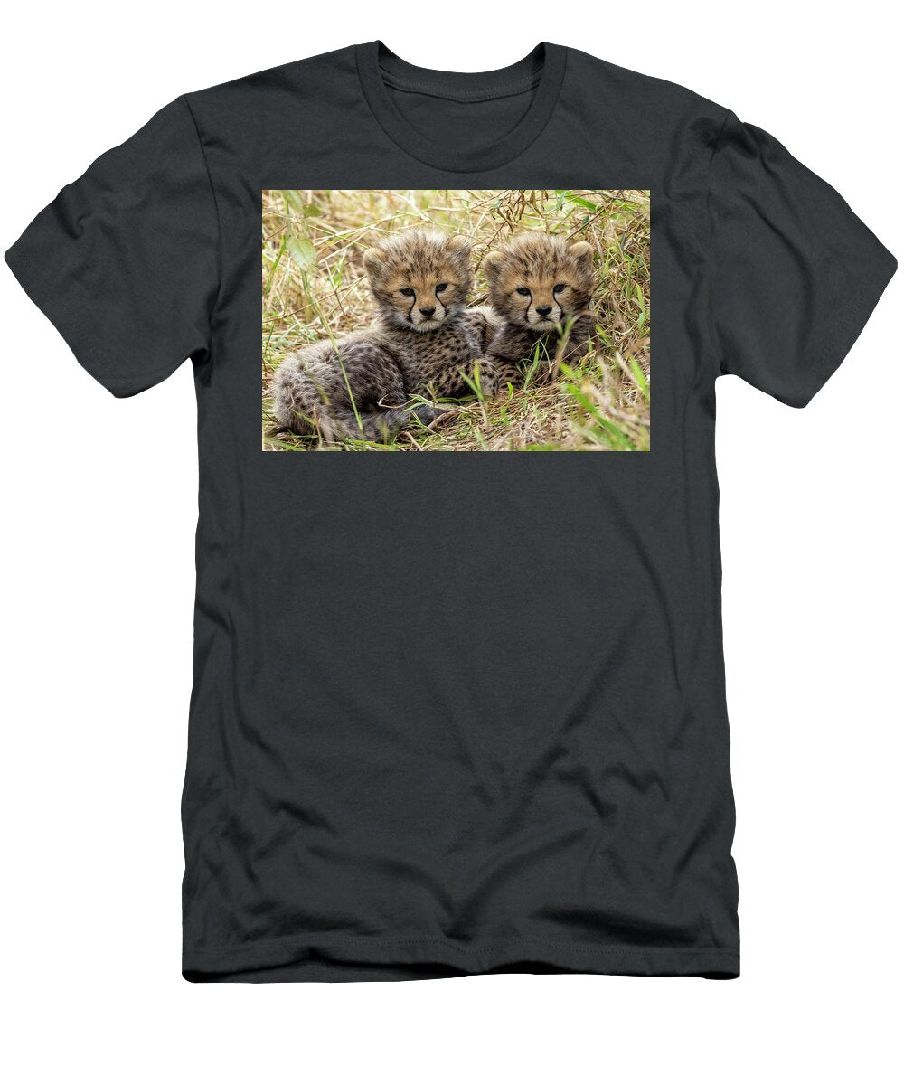 Two Cheetah Cubs Lying Down in Grass Masai Mara National Sylvain Cordier Natureplcom T-Shirt