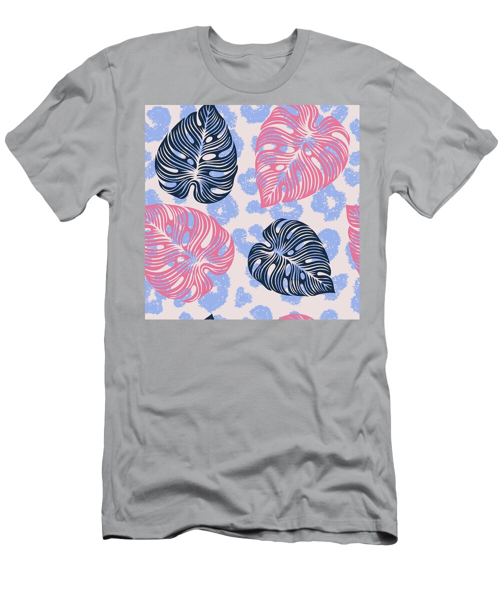 Wild Jungle Seamless Pattern Background with Hand Drawn Leopard Spots and Palm Leaves Wild Life Julien T-Shirt